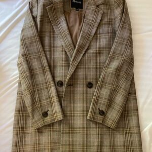 Madewell Double-Breasted Plaid Blazer in Beige and Brown